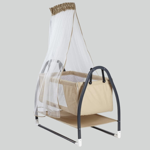 Koza Co-Sleeper Babywieg met Schommelfunctie, Opbergmand & Tule – 50 × 100 cm – Beige