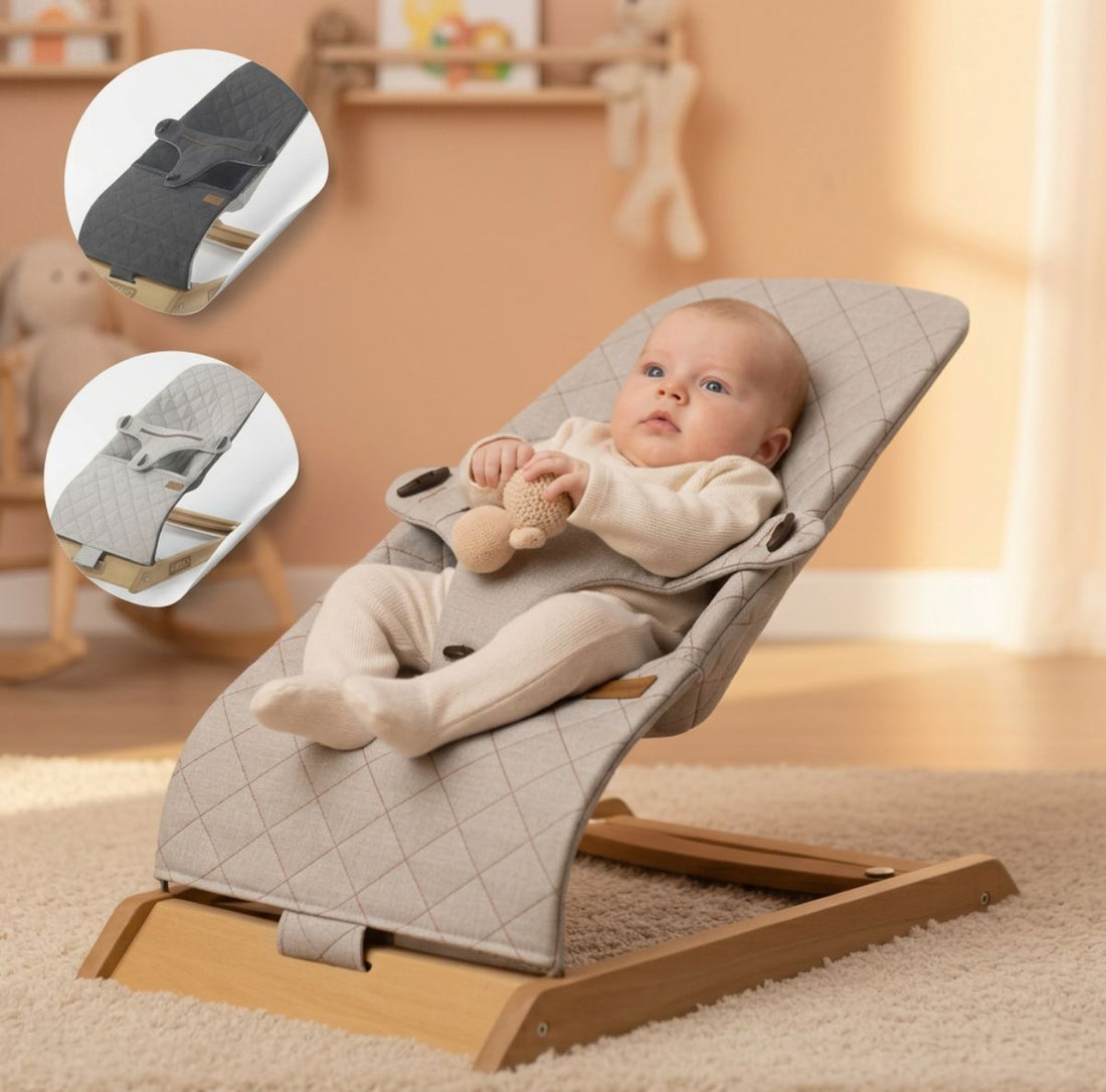 Anka Houten Babywipstoel met Dubbele Schommelfunctie – Vergrendelbaar – Omkeerbare Bekleding – Grijs – 0-18 kg