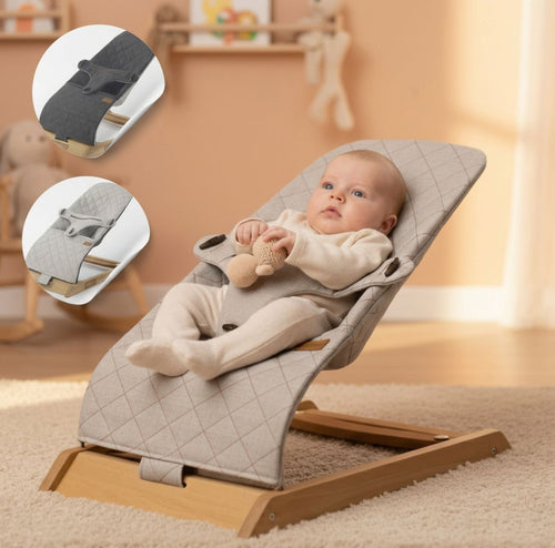 Anka Houten Babywipstoel met Dubbele Schommelfunctie – Vergrendelbaar – Omkeerbare Bekleding – Grijs – 0-18 kg