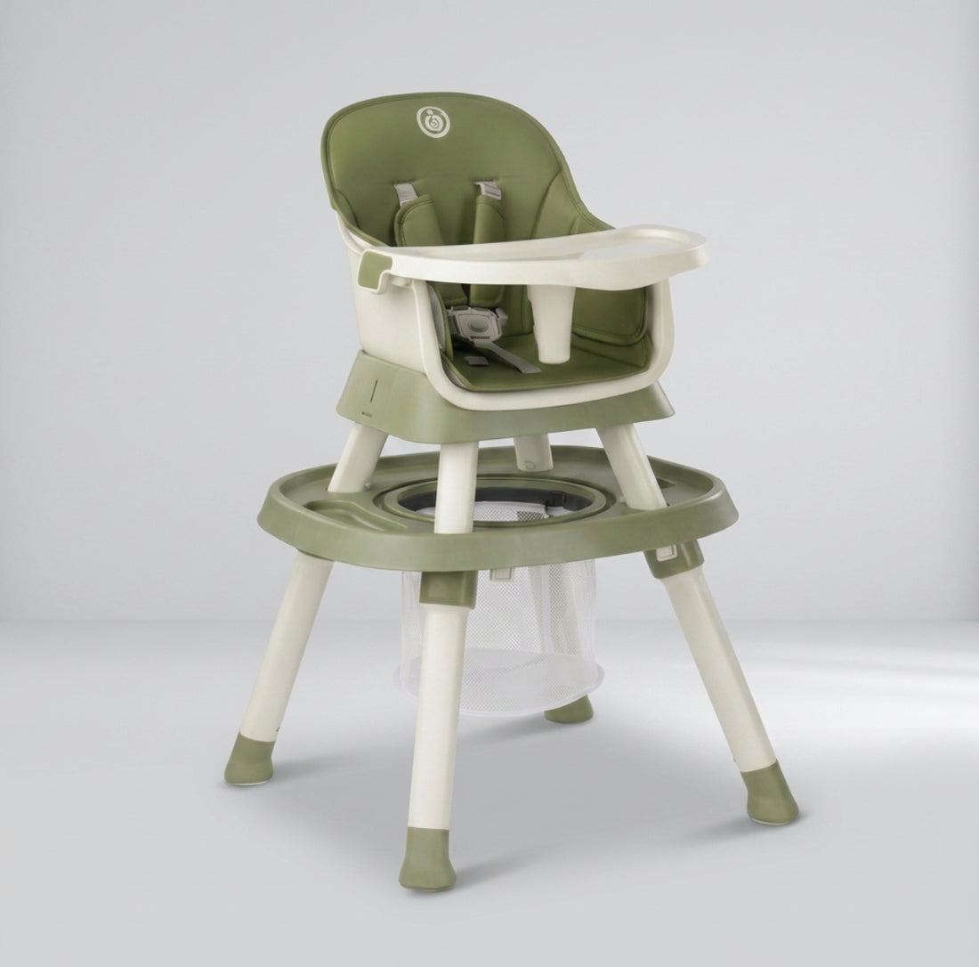 Yummy 12-in-1 Kinderstoel Olijfgroen – Multifunctioneel met Speelblad & Werktafel