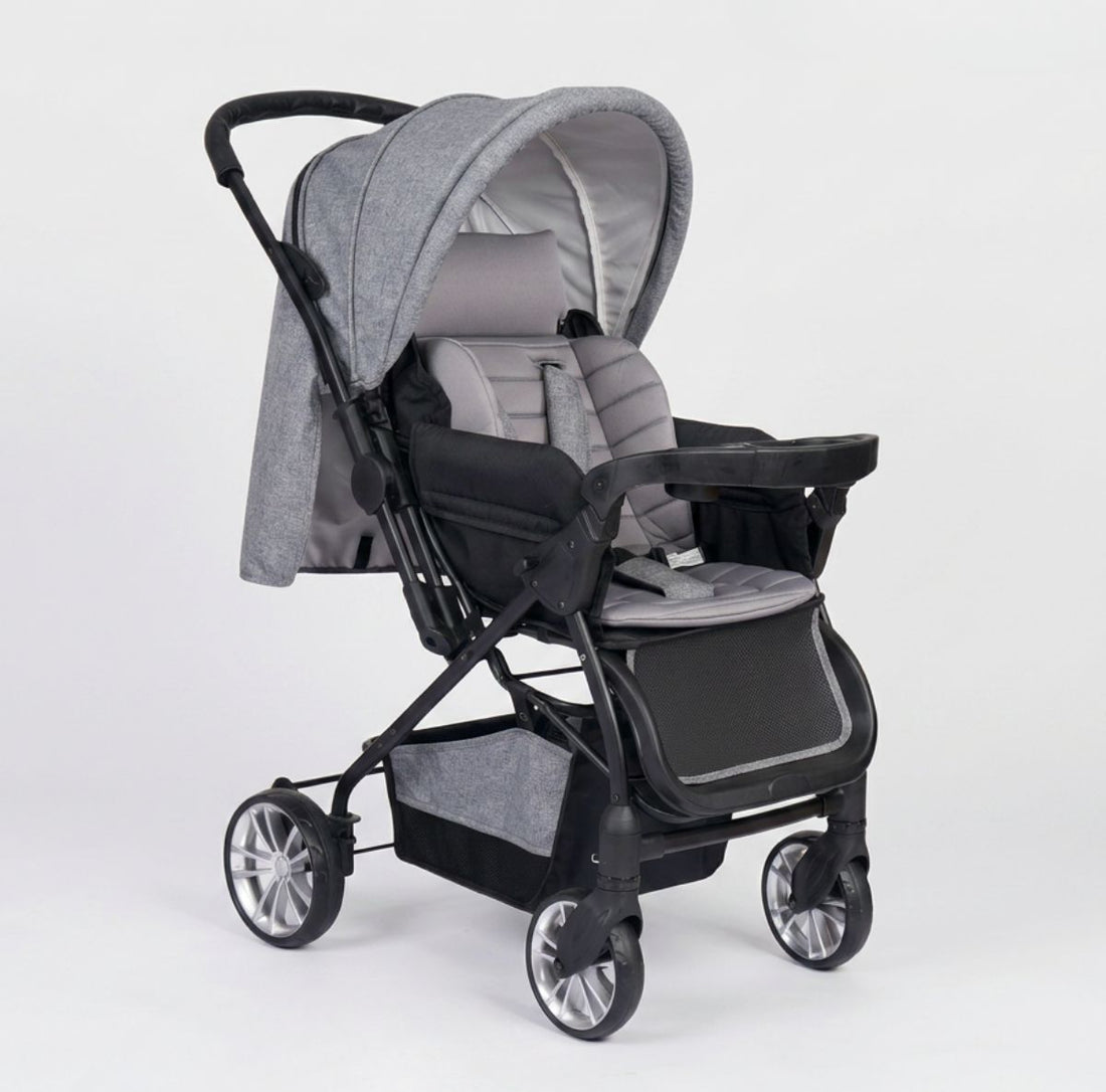 Omkeerbare Kinderwagen – Inklapbaar & Lichtgewicht – Verstelbare Rugleuning – Grijs – 0-36 kg
