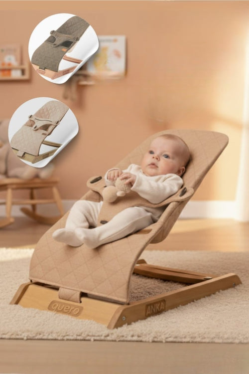 Anka Houten Babywip met Dubbele Schommelfunctie – Veerfunctie & Omkeerbare Bekleding – Multicolor