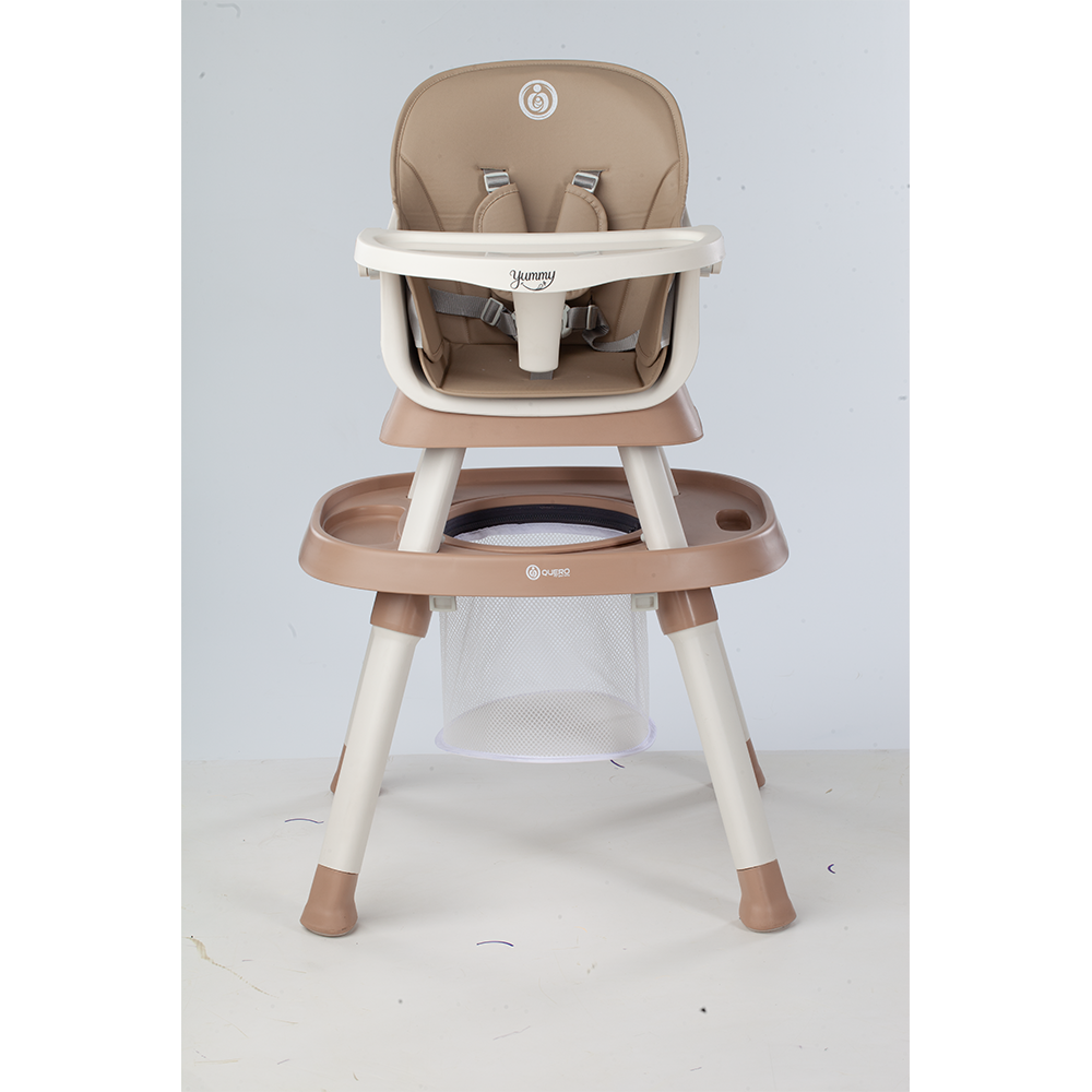 Yummy 12-in-1 Kinderstoel Beige/Camel – Multifunctioneel met Speelblad & Werktafel