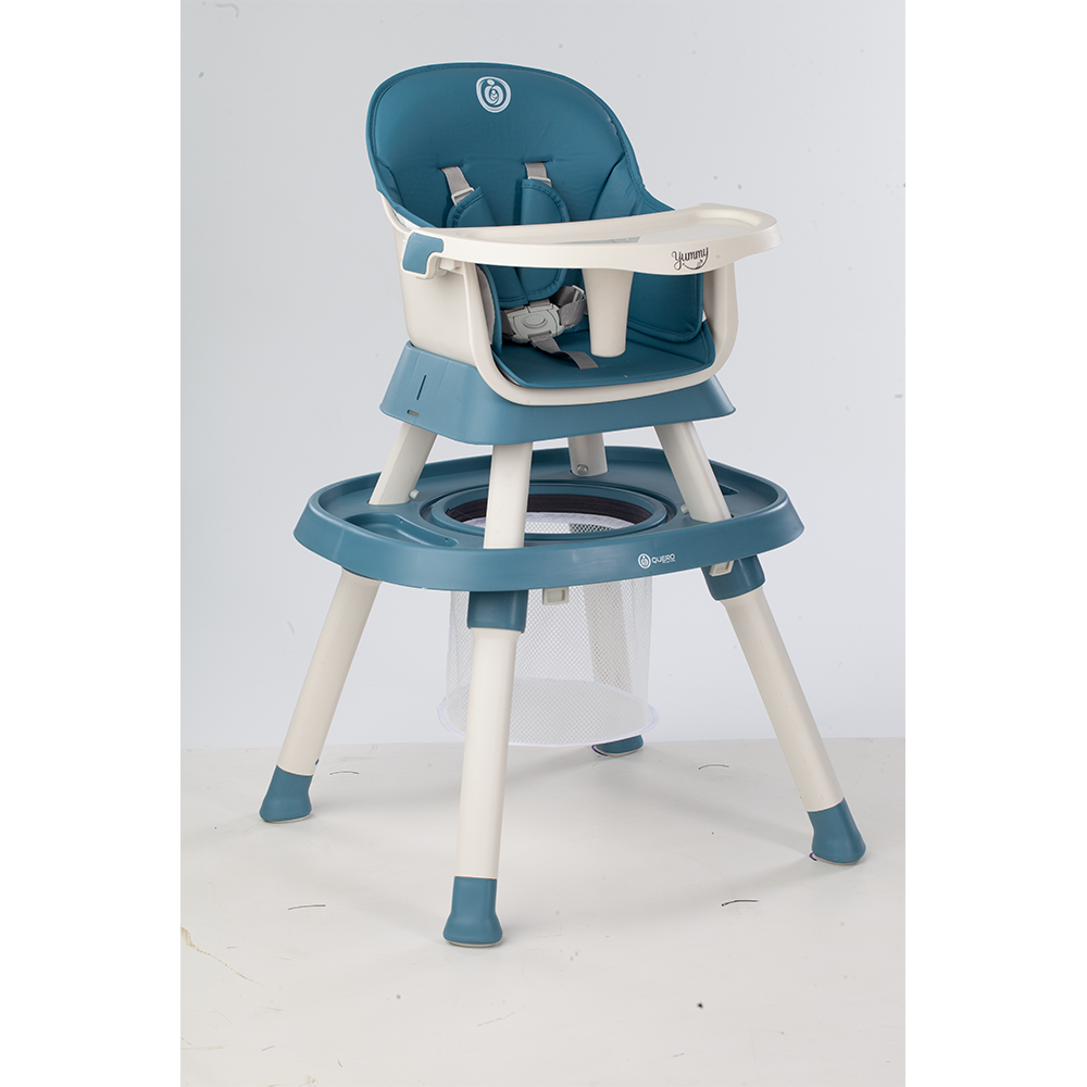 Yummy 12-in-1 Kinderstoel Blauw – Multifunctioneel met Speelblad & Werktafel